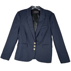 Buckley Blazer‎ Womens 2 Navy Blue Gold Buttons Classic Business Preppy Academia